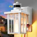 Myhaptim Porch Lights with GFCI Outlet, Dusk to Dawn Motion Sensor Outdoor Lights, 3 Lighting Modes White Front Door Light，Waterproof Exterior Light Fixture, Outside Lamp for House Patio Garage