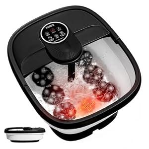 KNQZE Collapsible Foot Spa Bath with Heat & Remote Control, Bubble Massage, Temperature Control, Red Light (Black Pro)