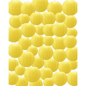 Treela 48 Pcs Paper Lanterns Party Decorations Chinese Round Paper Decor 4/6/8/10 Inch Asian Hanging Lamps Decorative for Graduate Wedding Birthday Party Bridal Parties Supplies(Yellow)