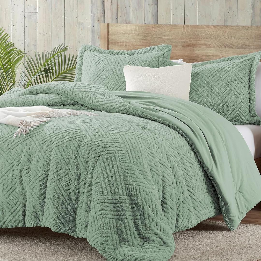 Homelike Moment Fluffy Twin Size Comforter Set - Sage Green Warm Comforter for Winter Twin Bed Set