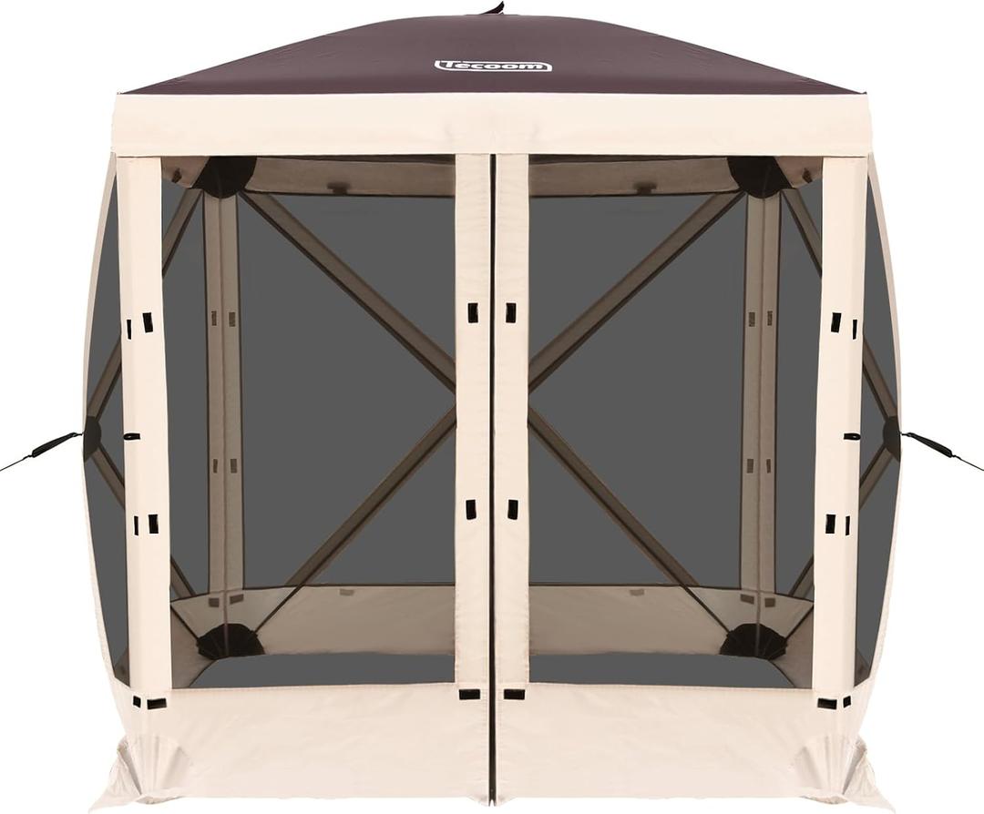 Tecoom 6x6ft Pop Up Gazebo Tent, 4-Sided Canopy Shelter Tent with Mesh Windows for Camping, Portable Large Shade Tents with Siedwalls, Carrying Bag and Stakes for Outdoor, Garden, Lawn, and Backyard