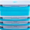 Collapsible Food Storage Containers with Airtight Lid & Air Vent, 40.5 oz, Kitchen Stacking Silicone Collapsible Meal Prep Container Set for Leftover, Microwave Freezer Dishwasher Safe, Blue, Set of 4