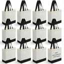 Sanwuta 12 Pack Mini Canvas Tote Bag 8'' x 4'' x 10'' Small Sublimation Blank Canvas Bags Reusable Tote for Christmas Crafts DIY Party Gifts (beige-black)