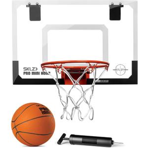 SKLZ Pro Mini Indoor Basketball Hoop with Ball, Over the Door, Shatter-Proof Backboard, Spring-Action Break-Away Steel Rim, Great for Home, Dorm Room, and Office