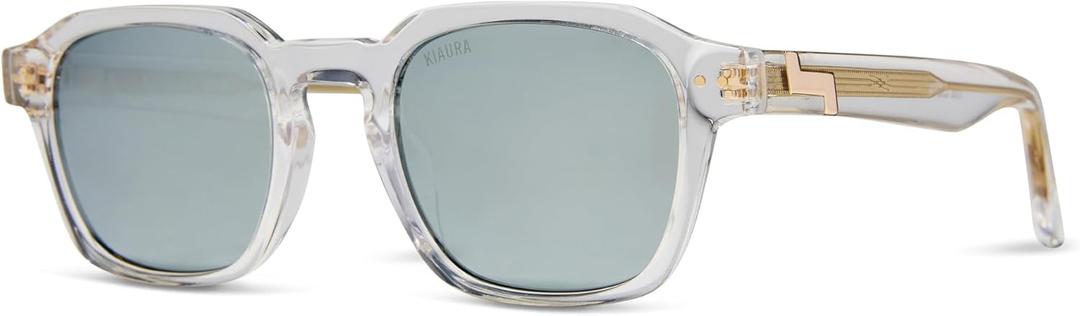KIAURA Lautner Premium UV400 Polarized Sunglasses, Original Sizes, Shape Memory Acetate Frames, Scratch-Resistant Lenses (Gold Crystal)