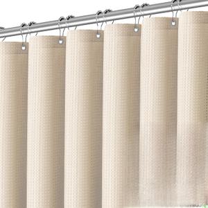 PANGSINNE Beige Fabric Shower Curtain - Waffle Textured Heavy Duty Shower Curtains for Bathroom, 256GSM Hotel Spa Luxury Weighted Bath Curtain with 12 Hooks, 72x80, Beige