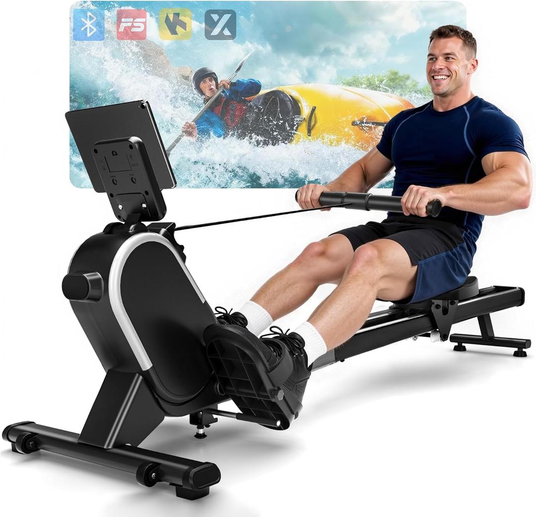 Rowing Machines for Home, 16/32-Level Adjustable Resistance, Magnetic Rowing Machine with App Supported, 350/400 LB Weight Capacity, Upgraded Dual Slide Rails with LCD Data Display Screen (Black)
