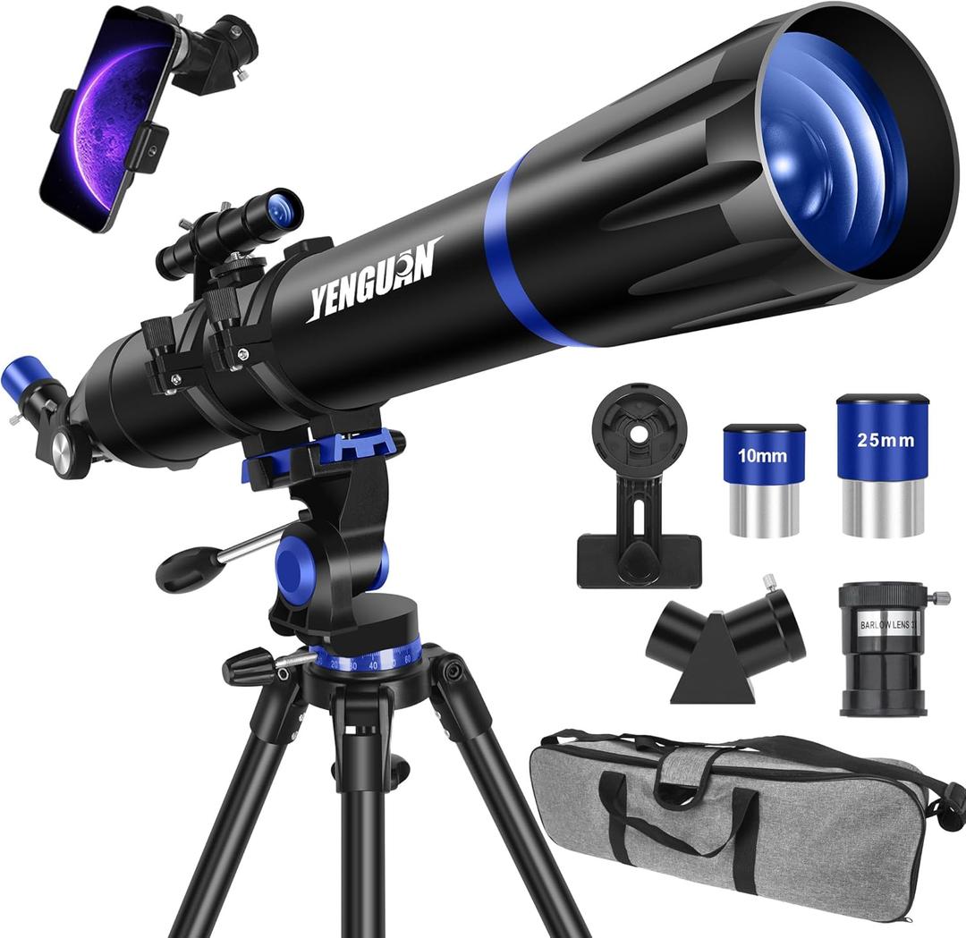 Telescope, 90mm Aperture 800mm-Telescope for Adults & Kids, Professional Refractor Telescopes for Adults High Powered, Beginner-Friendly, Phone Adapter & Stable Stainless Tripod, Portable Carry Bag (90800-Black)