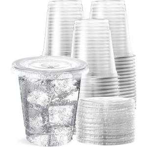 SHOPDAY Disposable Plastic Cups with Lids 8 oz Clear Plastic Cups 100 Pack, Cold Drink Containers Party Cups for Beverage Coffee Soda Juice Smoothie