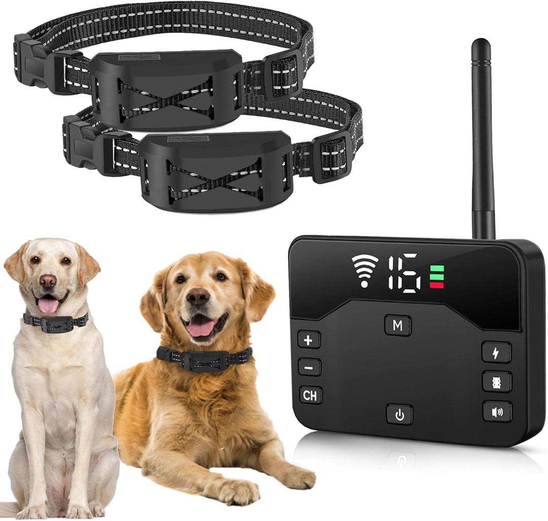 Wireless Dog Fence System for 2 Dogs, 2-in-1 Electric Fence for Dogs with Remote Training Collar, Adjustable Wireless Fence for Dogs, Waterproof Dog Perimeter Collar for Outdoor Yard