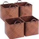13x13x13 Laundry Baskets Hampers, Wicker Storage Baskets for Shelves, Woven Basket for Blankets, Clothes, Organizer Storage Bins with Handles, Set of 4-Brown