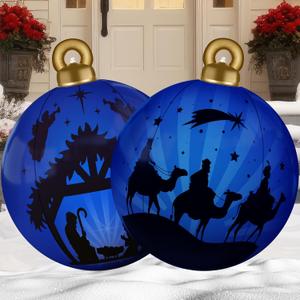 2 Pcs 24 Inch Giant Inflatable Christmas Balls,Large Outdoor Inflatable Christmas Balls for Yards, Lawns, Porches, Gardens, Front Doors or Windows Christmas Decorated