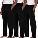 Real Essentials 3 Pack: Men's Pajama Pants Soft PJ Lounge Bottoms Loungewear Pijamas Elastic Waist Pockets- Set 9, XXXL