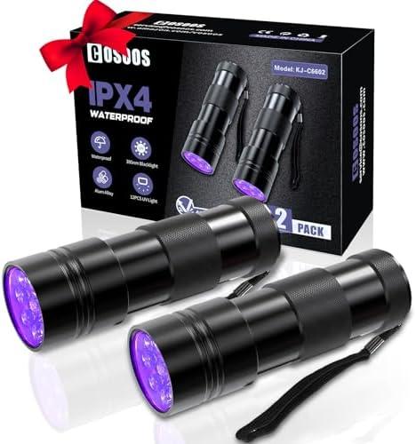 COSOOS Onky1Pack UV Flashlight, 12 LED Handheld Blacklight Flashlight 395nm Mini Light Torch Detector for Dog Pet Urine Stains, Bed Bugs and Scorpions. (Batteries not Included)