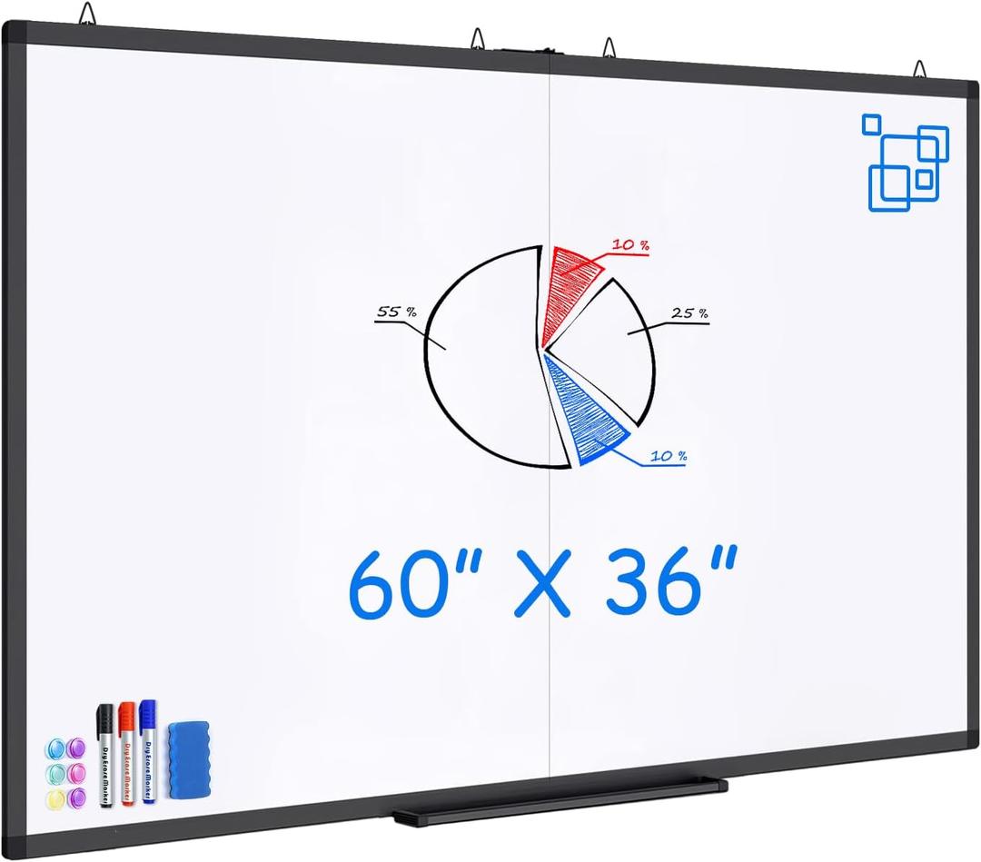 Large Magnetic Whiteboard, maxtek 60 x 36 Magnetic Dry Erase Board Foldable for Wall, 5' x 3' Aluminum Presentation Big Wall-Mounted Marker Board for Office Home & School (Black)