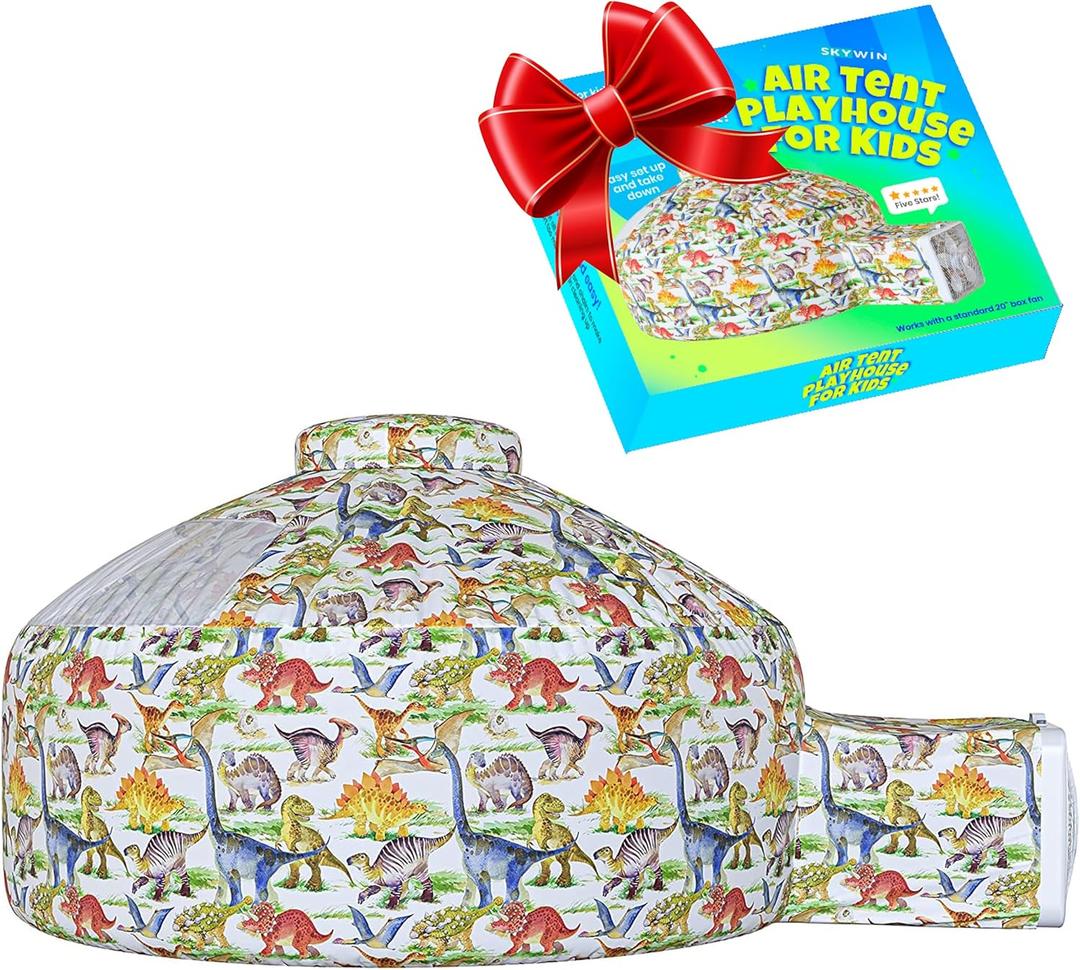 Skywin Air Tent for Kids (77 x 50) Builds in 30 Sec, Toddler Tents Indoor for Imaginative Play, Spacious Kids Forts Indoor Playhouse for Boys & Girls Ages 3-14 (Fan Not Incl) (Dino Dome Dig)