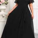 Talisea Plus Size Formal Dresses - Wedding Guest Bridesmaid Evening Prom Chiffon V Neck Ruffle Short Sleeves Long Dress Women (Black). Size 18W