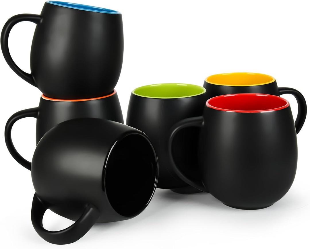 BYCNZB 20oz ceramic Coffee Mug Sets Matte Black Porcelain Mug Multiple colors Cups for Coffee, Tea, Juice, Cocoa Set of 6 (20oz) (18oz)