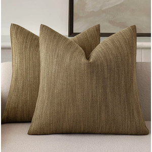 Foindtower Set of 2 Decorative Textured Burlap Linen Throw Pillow Covers Farmhouse Boho Cushion Cover Solid Accent Pillowcase for Couch Sofa Bed Living Room Home Decor,18×18 Inch,Cocoa Brown