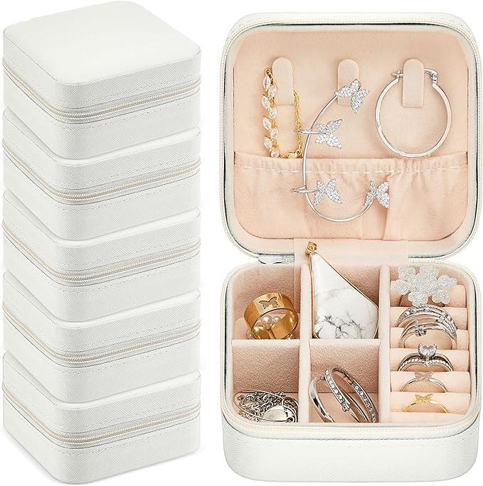 Taiyin Travel Jewelry Case, Bridesmaid Gifts Mini Jewelry Organizer, PU Leather Portable Earring Box for Women Girls, 6 Pcs