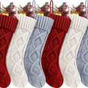 Fesciory Christmas Stockings, 6 Pack 18" Large Knit Stocking & Decor for Family Holiday Xmas Party Gift, Burgundy&Ivory&Grey