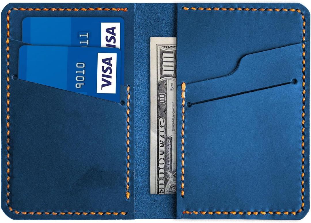 Leather for Men & Women Front Pocket Card Holder | Minimalist Wallet | Front Pocket Wallet | Leather Card Sleeve | Minimalist Handmade Card Holder (Blue)