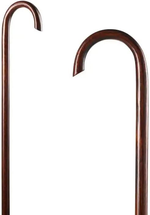 Handmade Wooden Classic American Walking Cane | Highly Durable American Hickory Wood Walking Cane | Ergonomic Handle and Body Grip, Anti-Slip Rubber Tip Wood (32", Dark Brown)