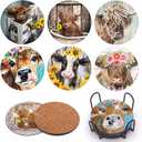 6PCS Diamond Painting Coaster with Holder, Farmhouse Cow Diamond Painting Art Coasters Kit, Highland Cattle DIY Drink Coaster with Cork Base Diamond Art Painting Coasters Kit for Adults Kids Beginners (Brown)