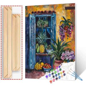 Tropical Fruit Shop Painting Wildflowers,Green Plants Paint by Number Kits 16 x 20 inch Canvas DIY Pineapple and Banana Oil Acrylic Art for Adults Beginner with Brushes Home Decor Boho Gift(DIY Frame)