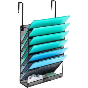 7-Compartment Wall Mounted Hanging File Organizer Cubicle Wall File Holder Vertical Document Organizer for Office Home, Black