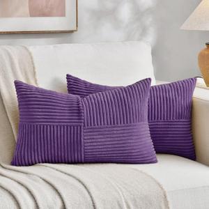 Fancy Homi 2 Packs Purple Long Lumbar Decorative Throw Pillow Covers 12x24 Inch for Living Room Couch Bed, Farmhouse Boho Home Decor, Soft Striped Corduroy Rectangle Accent Cushion Case 30x60 cm