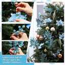 40 Pcs Christmas Glitter Artificial Poinsettia Flowers Picks and Artificial Tropical Leaves Glitter Berries Stems Cedar Picks Pine Needles for Xmas Tree Home Decoration(Blue)