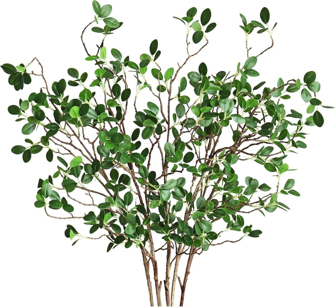 Htmeing Artificial Eucalytus Green Branches Faux Ficus Twig Home Office Shop Decoration (5 pcs)