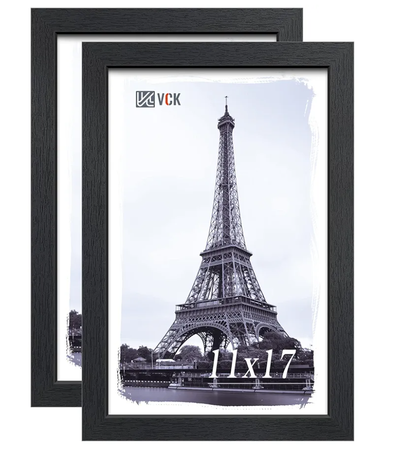 VCK 11x17 Poster Frame Set of 2 - Black, Textured Exclusive Solid Wood Picture Frames, Wall Gallery Frame