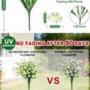 12 Bundles Artificial Flowers for Outdoors Summer Decor, Realistic UV Resistant Fake Plants Faux Plastic Flowers for Outside Planter Home Gardens Patio Porch Yards Spring Cemetery Decor(White)