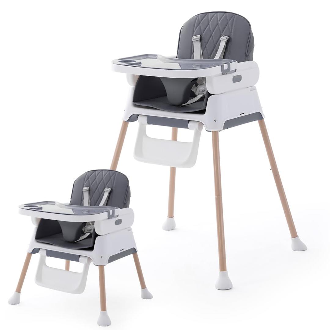 3 in 1 Baby High Chair,Adjustable Convertible Infant Baby Feeding Chair Booster for Eating with Detachable Double Tray,5 Point Harness,Deep Gray 3 in 1 Baby High Chair,Adjustable Convertible Infant Baby Feeding Chair Booster for Eating with Detachable Double Tray,5 Point Harness,Deep Gray