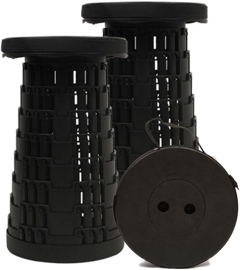 2 PCS Upgraded Collapsible Stool Chair, Max 660lb Folding Stool, Lightweight, Sturdy, Adjustable, Portable, Foldable Seat Stools for Outdoor Camping Fishing Hiking BBQ (Black)