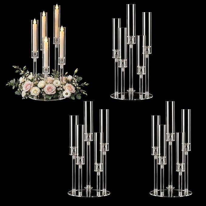4 Pack 5 Arm Acrylic Candelabra Centerpiece for Tables
Clear Candle Holder Stand with Removable Lampshade,Elegant Centerpieces for Wedding Dinner Party Home Decor Fits LED Candles