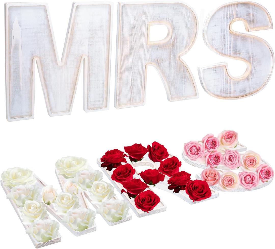 3pcs The Letters MRS Wooden Charcuterie Board, 12 Inch Larger Bridal Shower Food Trays, Fillable The Letters Shaped Serving Platter for Food Snack Dessert, Perfect for Wedding Party