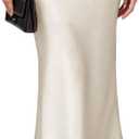 Women's Maxi Skirts Satin Drawstring High Waisted Silk Elegant Flowy Casual A-Line Long Skirt for Women (Beige, M)