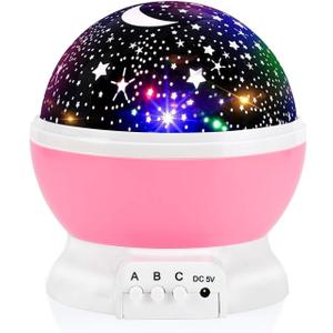 Night Light for Kids, Toys for 3 4 5 6 7 8 Year Old Boys Girls, Star Projector 360 Degree Rotation - 4 LED Bulbs 12 Light Color Changing with USB Cable, Romantic Gifts for Men Women Children (Pink)