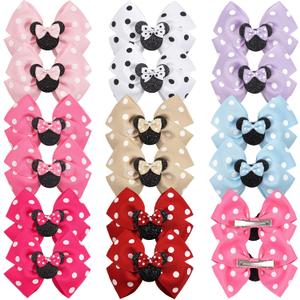 Qearl 16 Pcs Mouse Ears Bow Clips for Girls, Polka Dot Red Bows Theme Park Costume Party Decoration for Toddlers Girls in Pairs