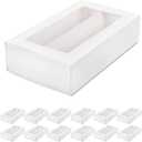 KBG 25pcs White Macaron Boxes, Rectangular, 8x5x1.8 Inches, Clear Window, Sturdy & Elegant, Ideal for Desserts & Candies