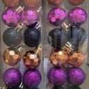 32 Halloween Mardi Gras Mini 1.18" Tree Glitter Ornaments 2 Sets of 16 Orange Black Purple Glittery Ornament Balls in Assorted Colors, 32 Pieces Christmas