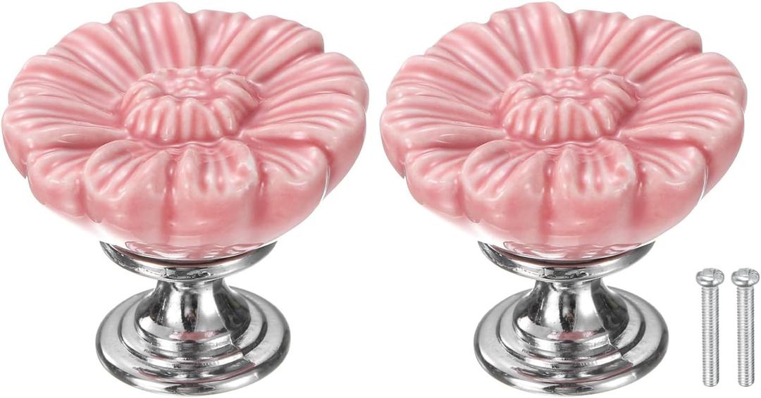 uxcell 2pcs Toilet Button Pusher, Toilet Tank Button, Crystal Toilet Flush Button Helper Pusher for Women Long Nail Pink