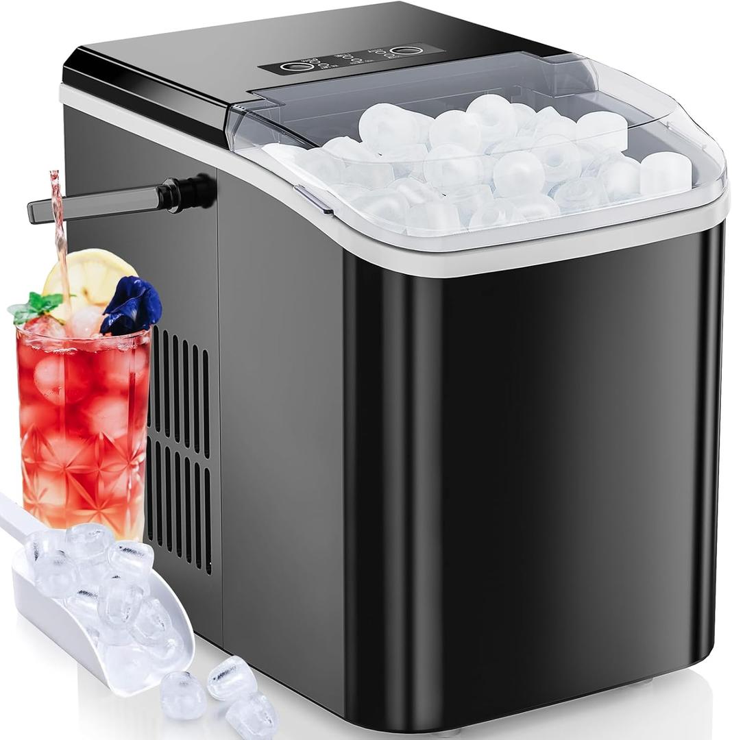 OLIXIS Portable Countertop Ice Machine Maker with Handle, Bullet Ice, 9 Cubes in 6 Mins, 26.5lbs/24Hrs, Self-Cleaning, Black