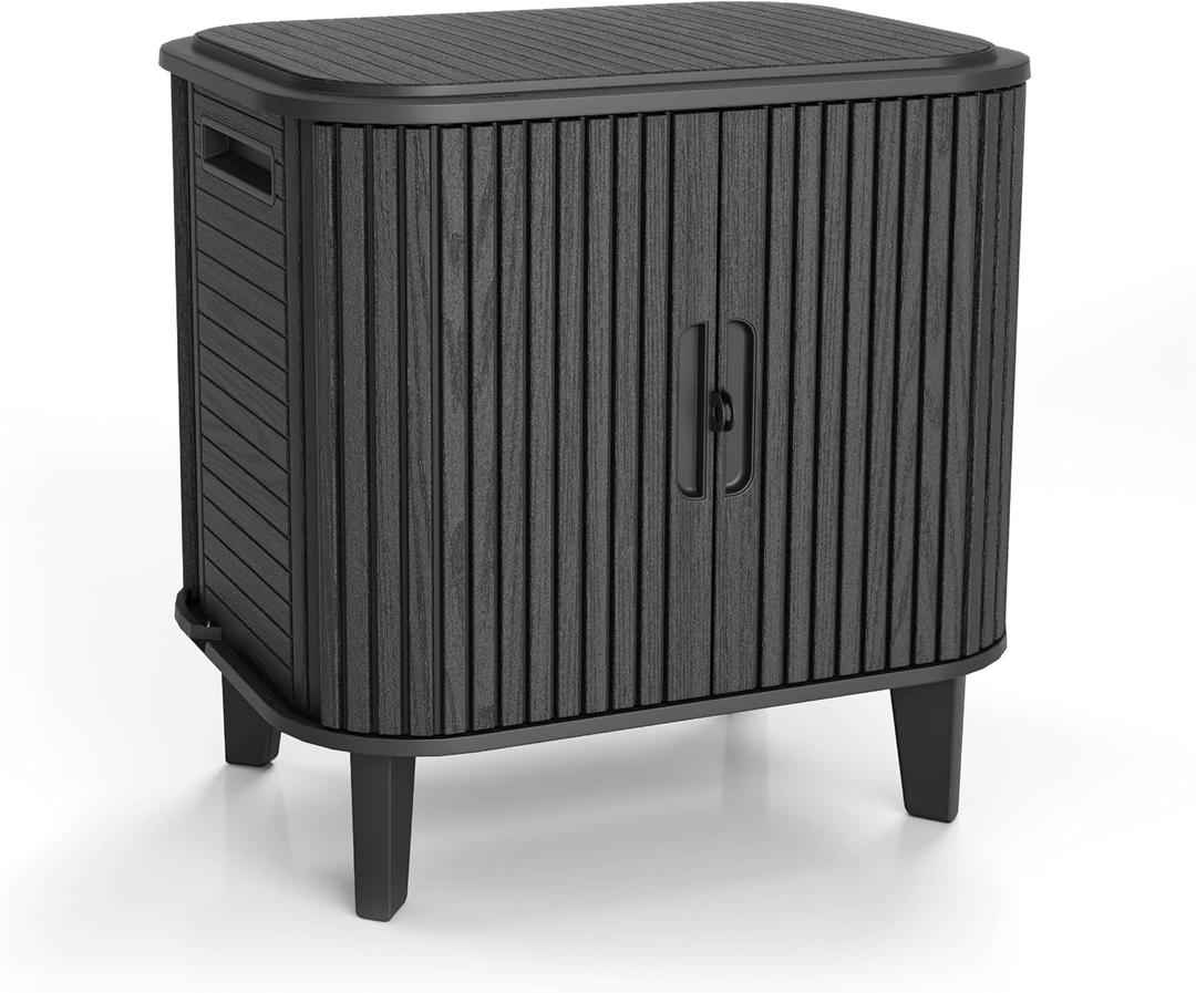 Keter Velo 30 Gallon Outdoor Storage Cabinet, Weather-Resistant Resin Deck Box with Steel Reinforcement, Lockable, Wood-Look Finish, Graphite