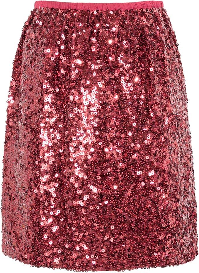 Dwirapal Women's Sequin Skirt Sparkle Stretchy Bodycon Mini Skirts Night Out Party, Small