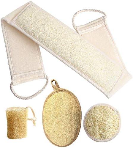 FEBSNOW Loofa Body Scrubber - 4 PCS Exfoliating Loofah Back Scrubber Natural Luffa Shower Bath Sponge Exfoliating Washcloth Face Scrubber Pad for Deep Clean & Invigorate Your Skin