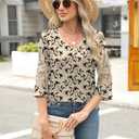 Rapbin 3/4 Length Sleeve Womens Tops Summer Lace Ruffles Sleeve T Shirts V-Neck Dressy Casual Trendy Tunic Blouses (S)